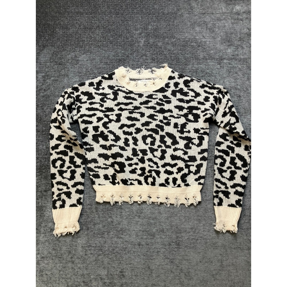 Full Circle Trends With Love Sweater Womens Small Black Leopard Print Distressed